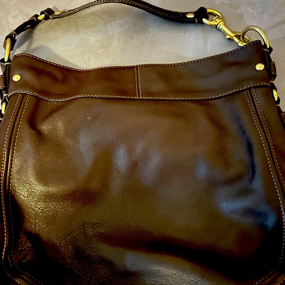 Dk Brown Leather Coach Buckle Purse w Pink lining - Picture 3 of 3